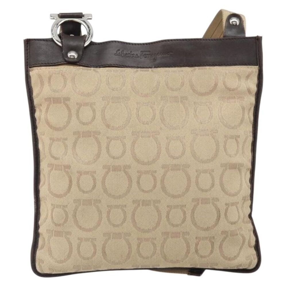 Salvatore Ferragamo Gancini Canvas Beige Canvas Shoulder Bag Bag